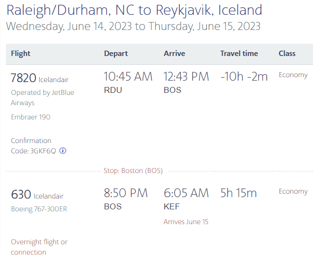 Northern Europe BearCruise outbound air travel itinerary