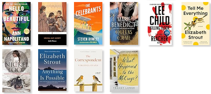 Row 5: Hello Beautiful | Little Women | The Celebrants | The Queens of Crime | Killing Floor | Tell Me Everything 
Row 6: The Nickel Loop | Anything is Possible | The Correspondent | What Happened to the McCrays?